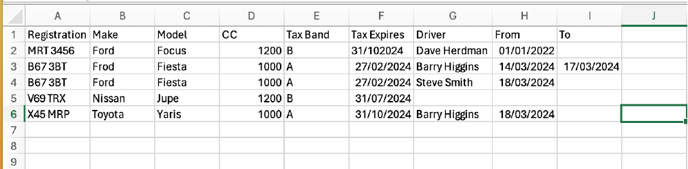 Example of inefficient spreadsheet